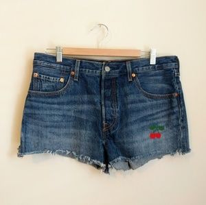 Levi's 501 Cherry Embroidered Denim Shorts
